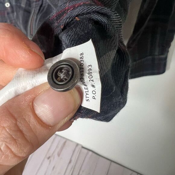Prana Black Gray Burgundy Plaid Button Down Shirt Mens Med - Picture 8 of 12